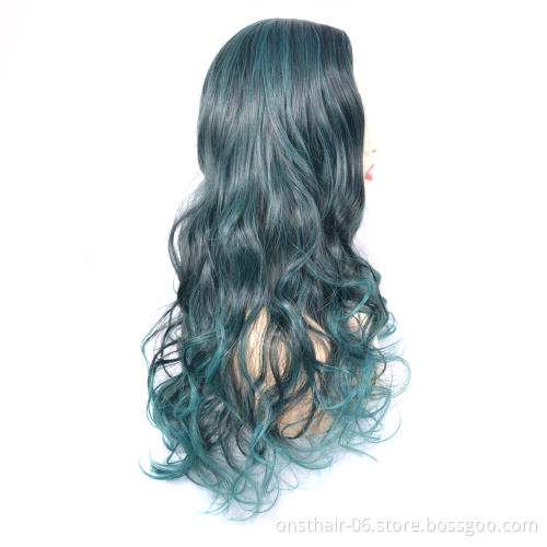 Best Price 24inch Long Ombre Green Light Synthetic Wigs Middle Part Water Wave Cosplay Wig For Black Woman Heat Resistant Fibre